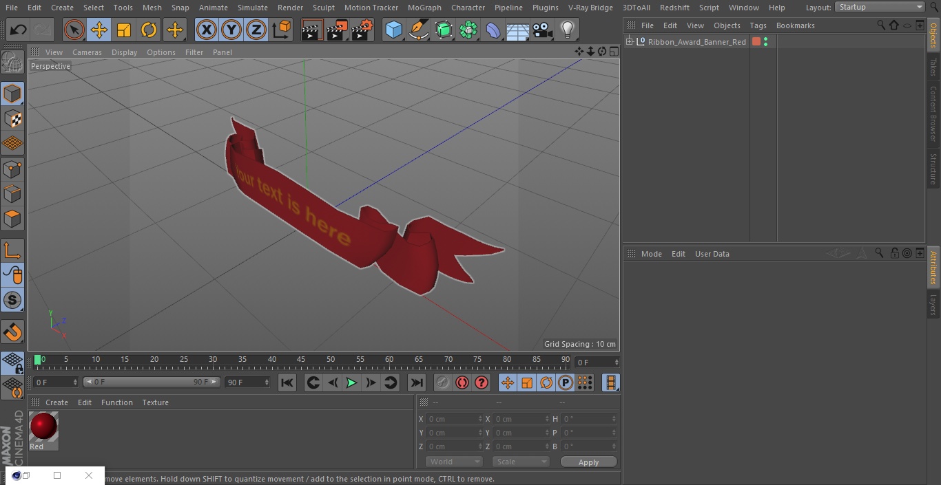 3D Ribbon Award Banner Red model