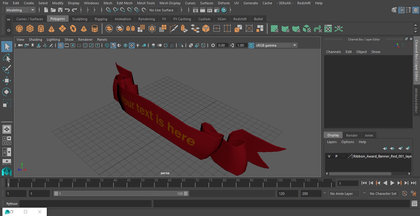 3D Ribbon Award Banner Red model