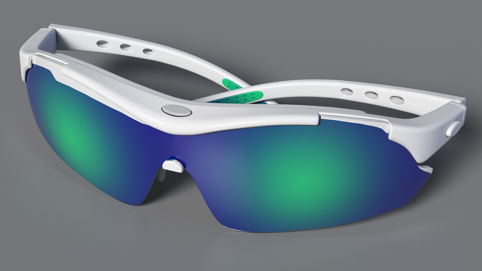 3D Pair of White Cycling Sunglasses with Blue Gradient Lenses model