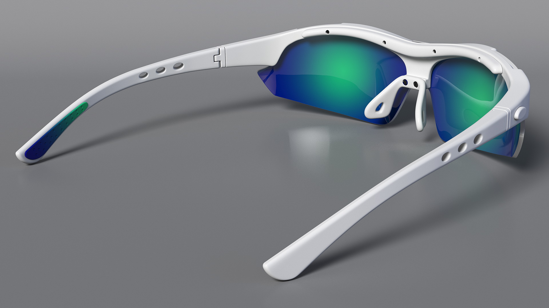 3D Pair of White Cycling Sunglasses with Blue Gradient Lenses model