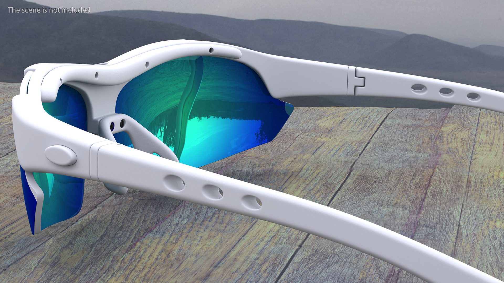 3D Pair of White Cycling Sunglasses with Blue Gradient Lenses model