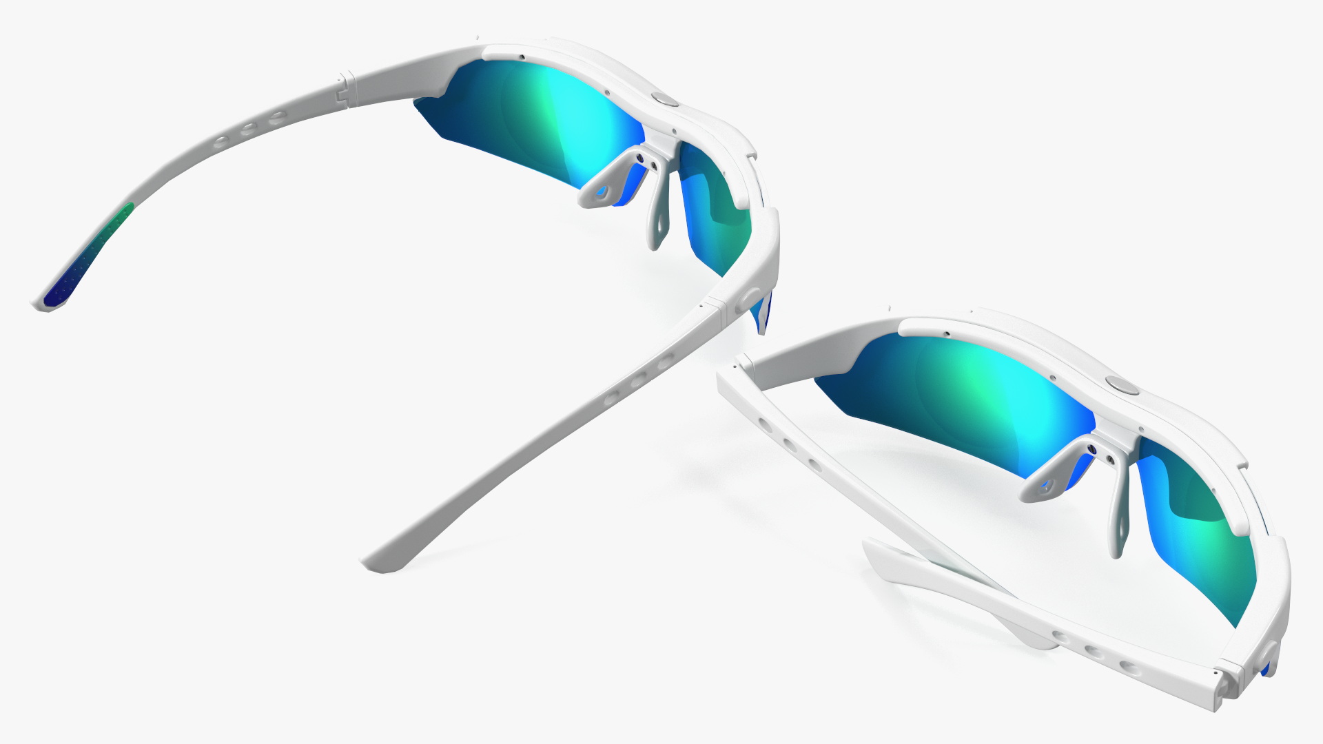 3D Pair of White Cycling Sunglasses with Blue Gradient Lenses model