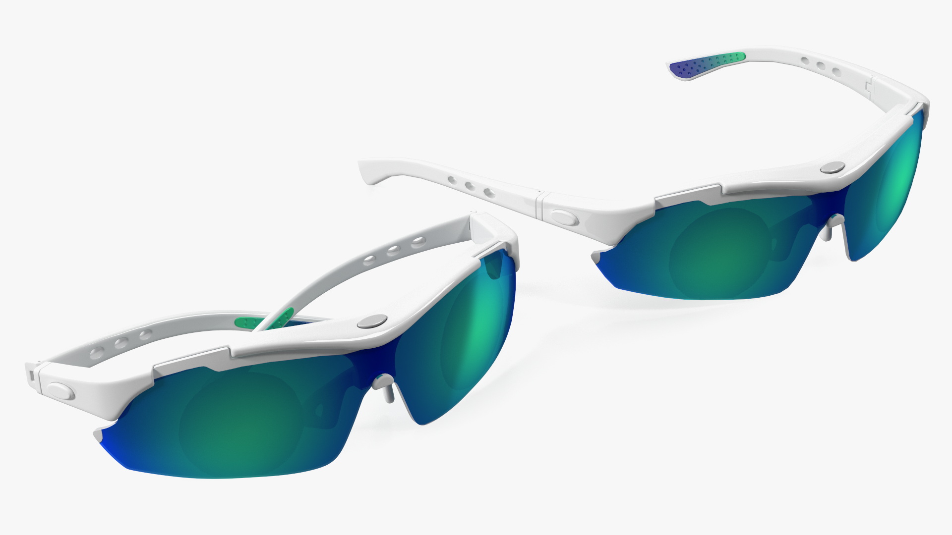 3D Pair of White Cycling Sunglasses with Blue Gradient Lenses model