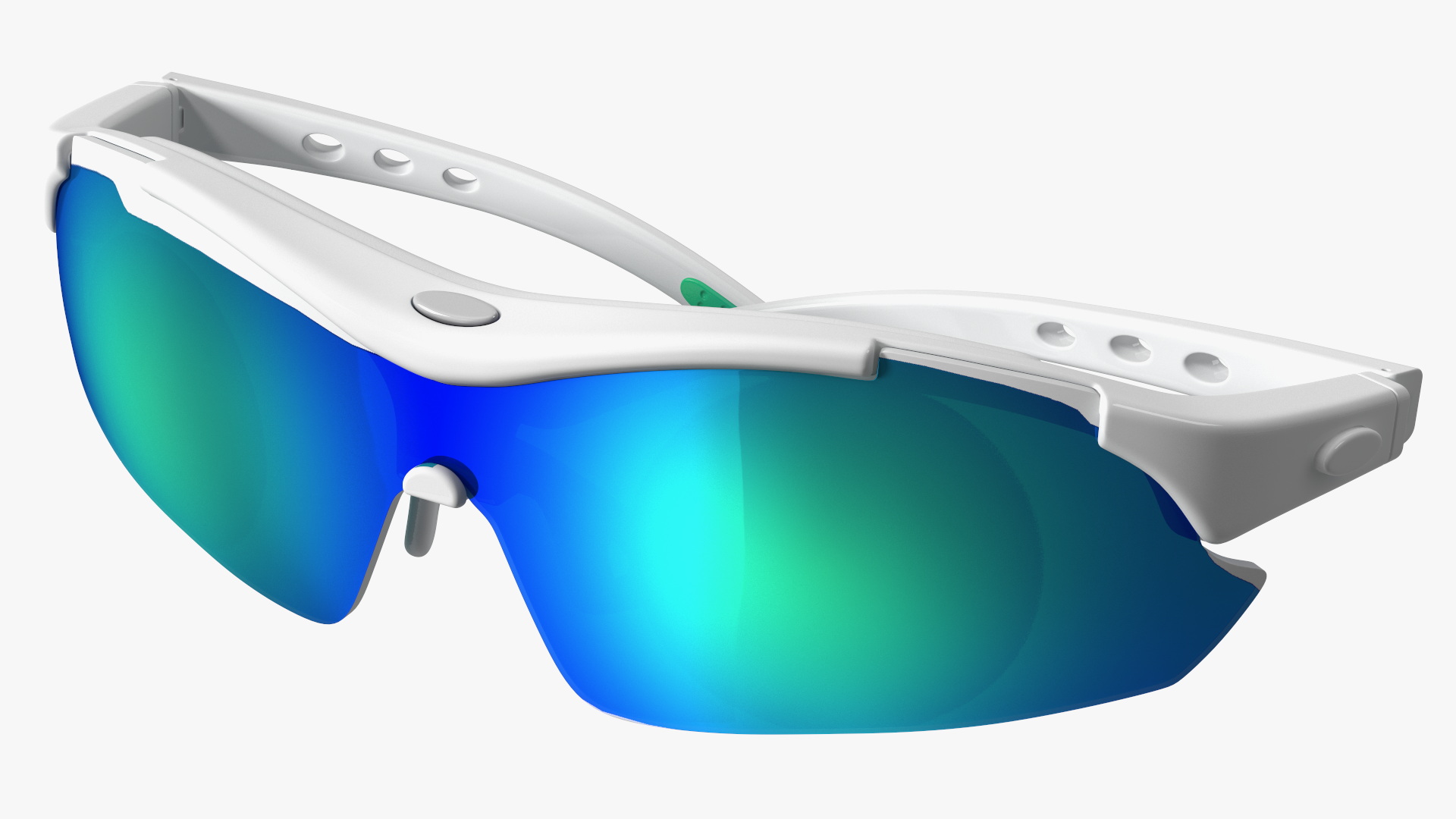 3D Pair of White Cycling Sunglasses with Blue Gradient Lenses model