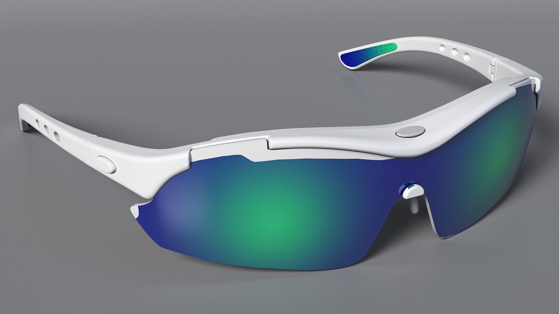 3D Pair of White Cycling Sunglasses with Blue Gradient Lenses model