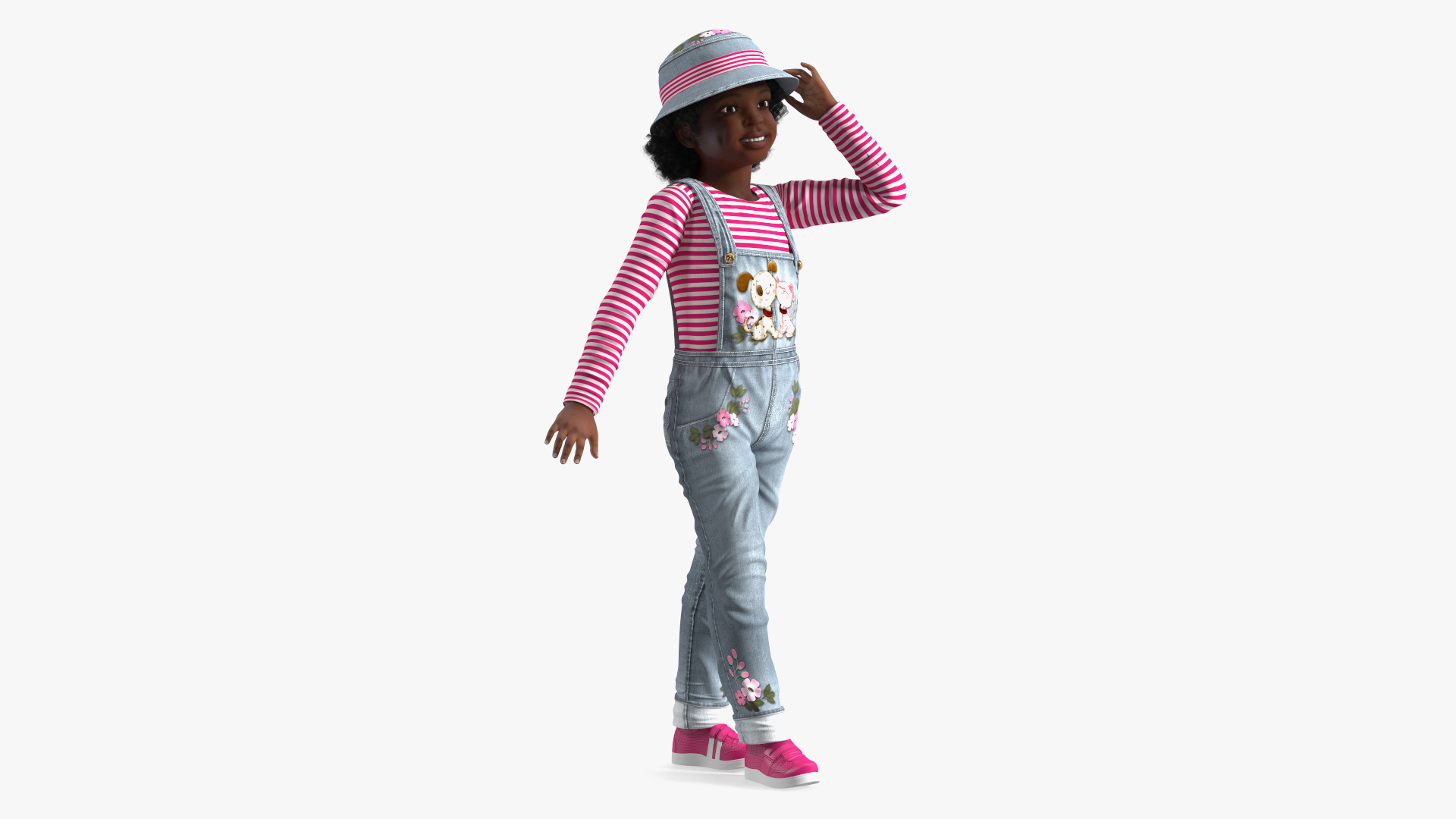 3D model Young Black Girl a Denim Jumpsuit Rigged