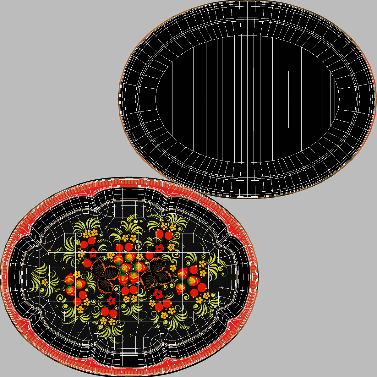 Vintage Khokhloma Tray 3D