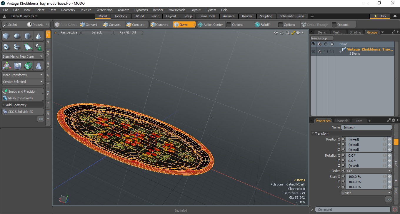 Vintage Khokhloma Tray 3D