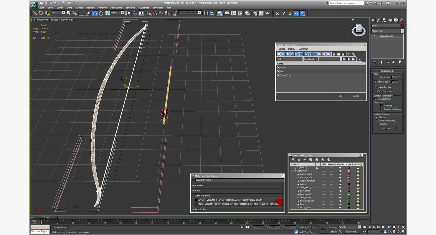 3D model Viking Bow and Arrow