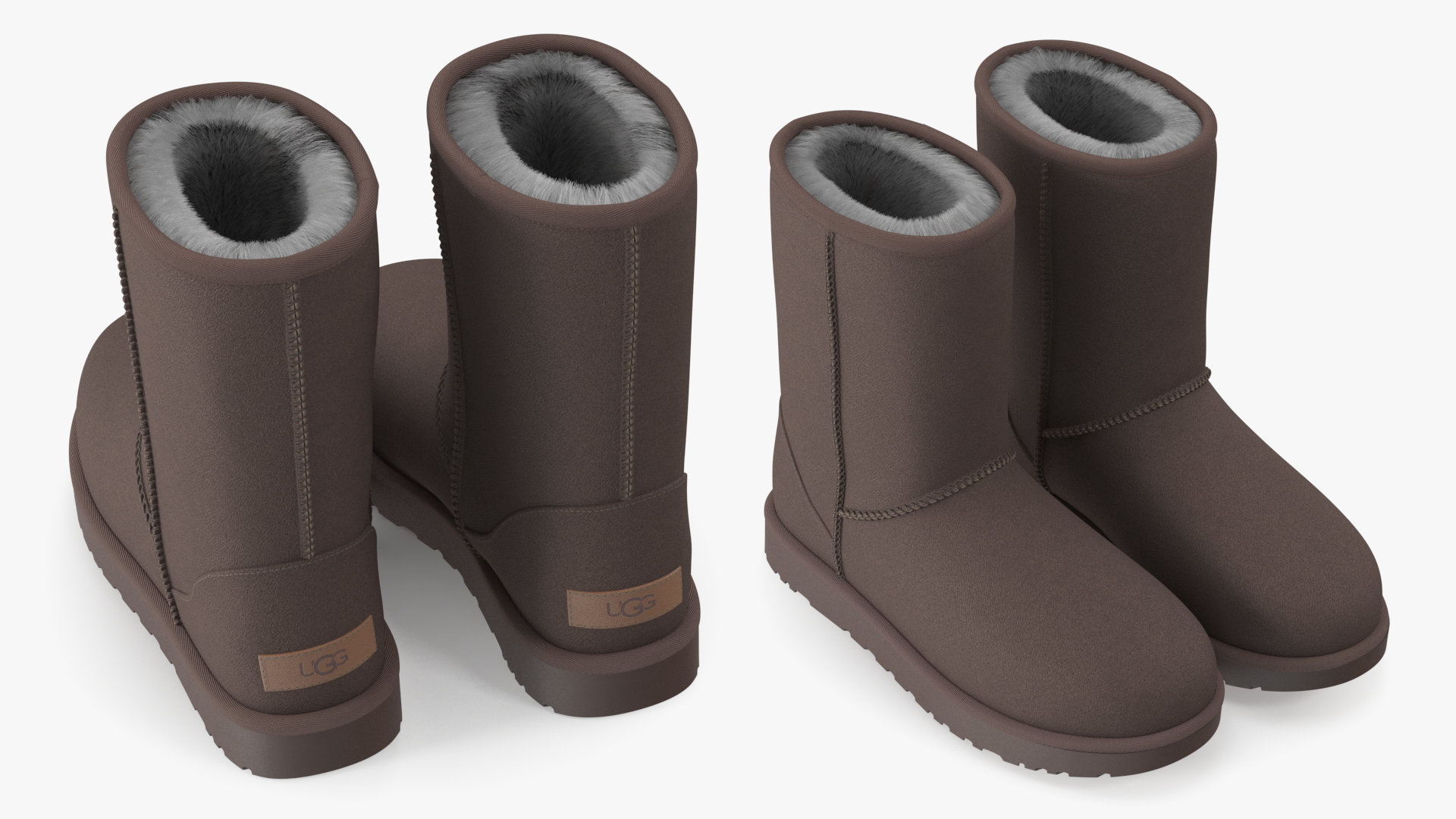 3D Womens Classic Short Fashion Boots UGG Fur Brown model