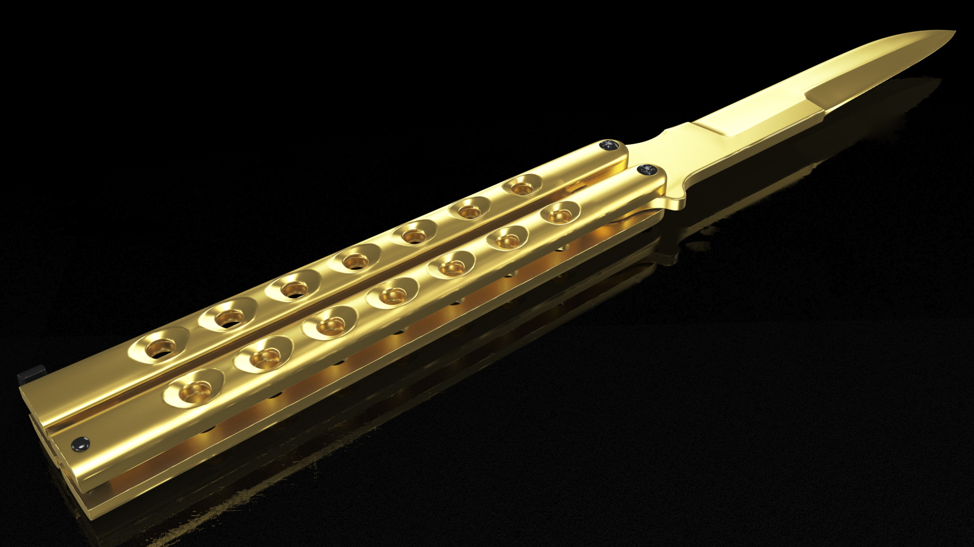 Balisong Butterfly Knife Gold 3D model