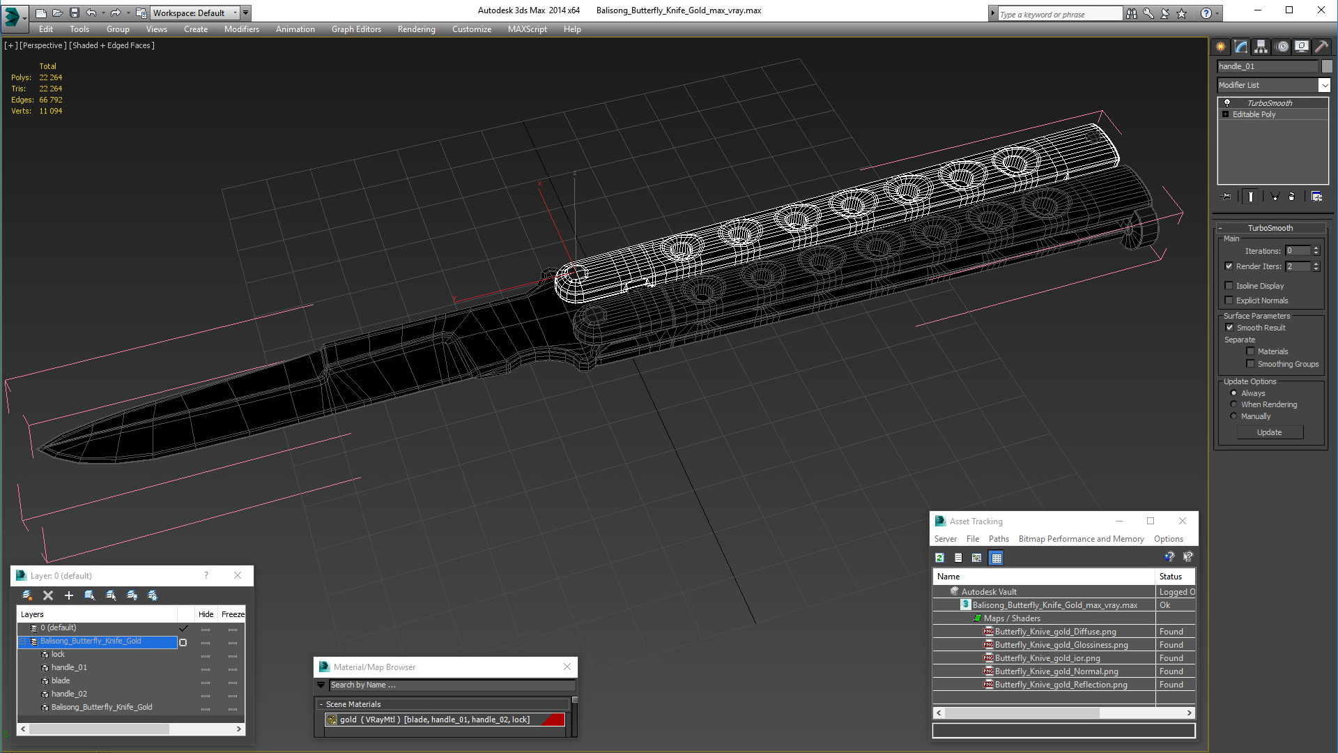 Balisong Butterfly Knife Gold 3D model