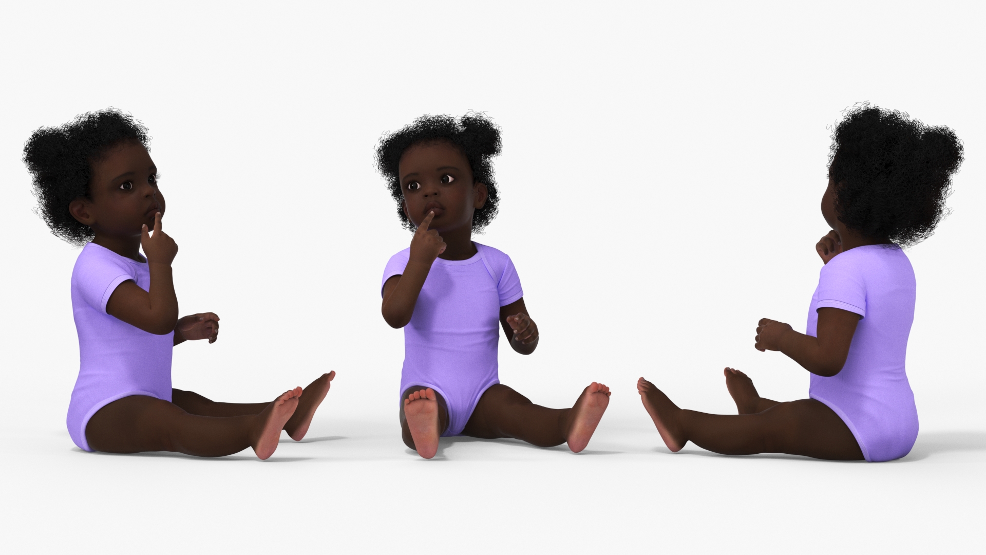 African Baby Girl Wearing Bodysuit Sitting 3D