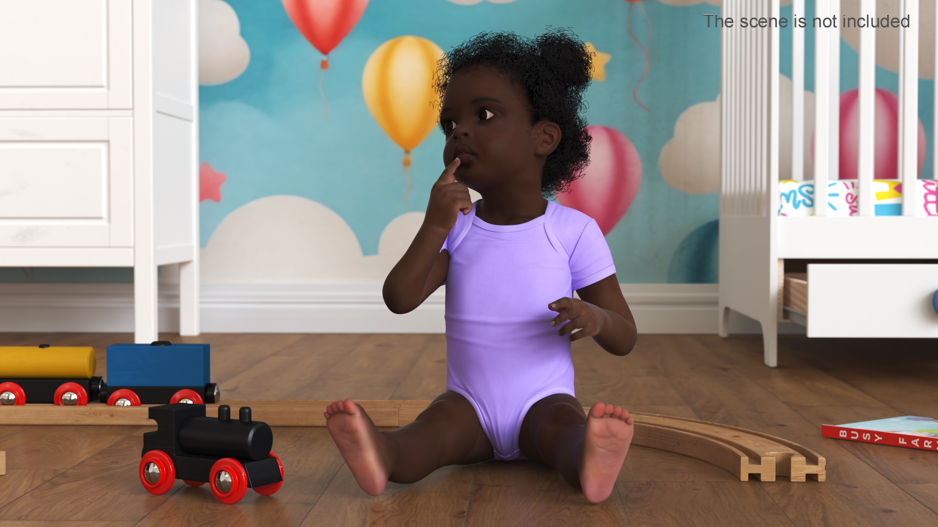 African Baby Girl Wearing Bodysuit Sitting 3D