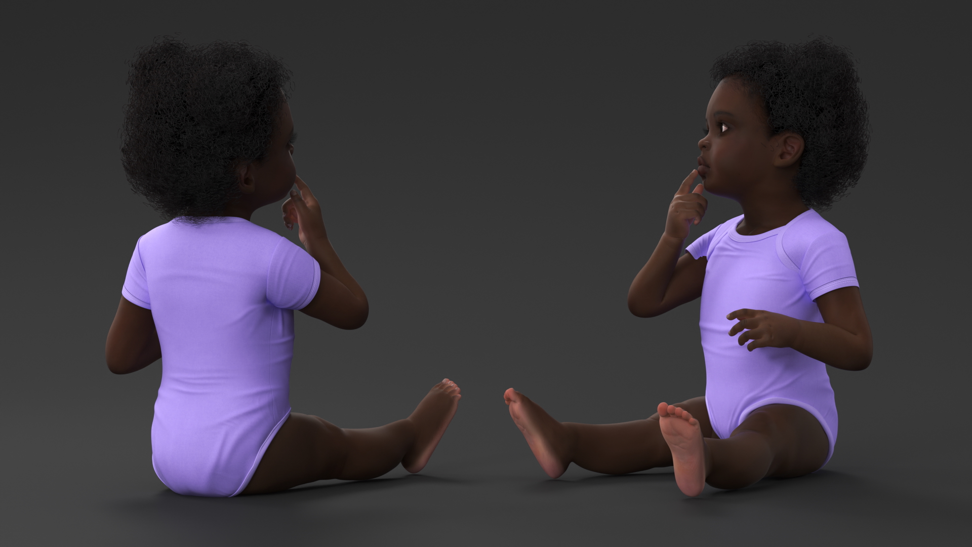 African Baby Girl Wearing Bodysuit Sitting 3D