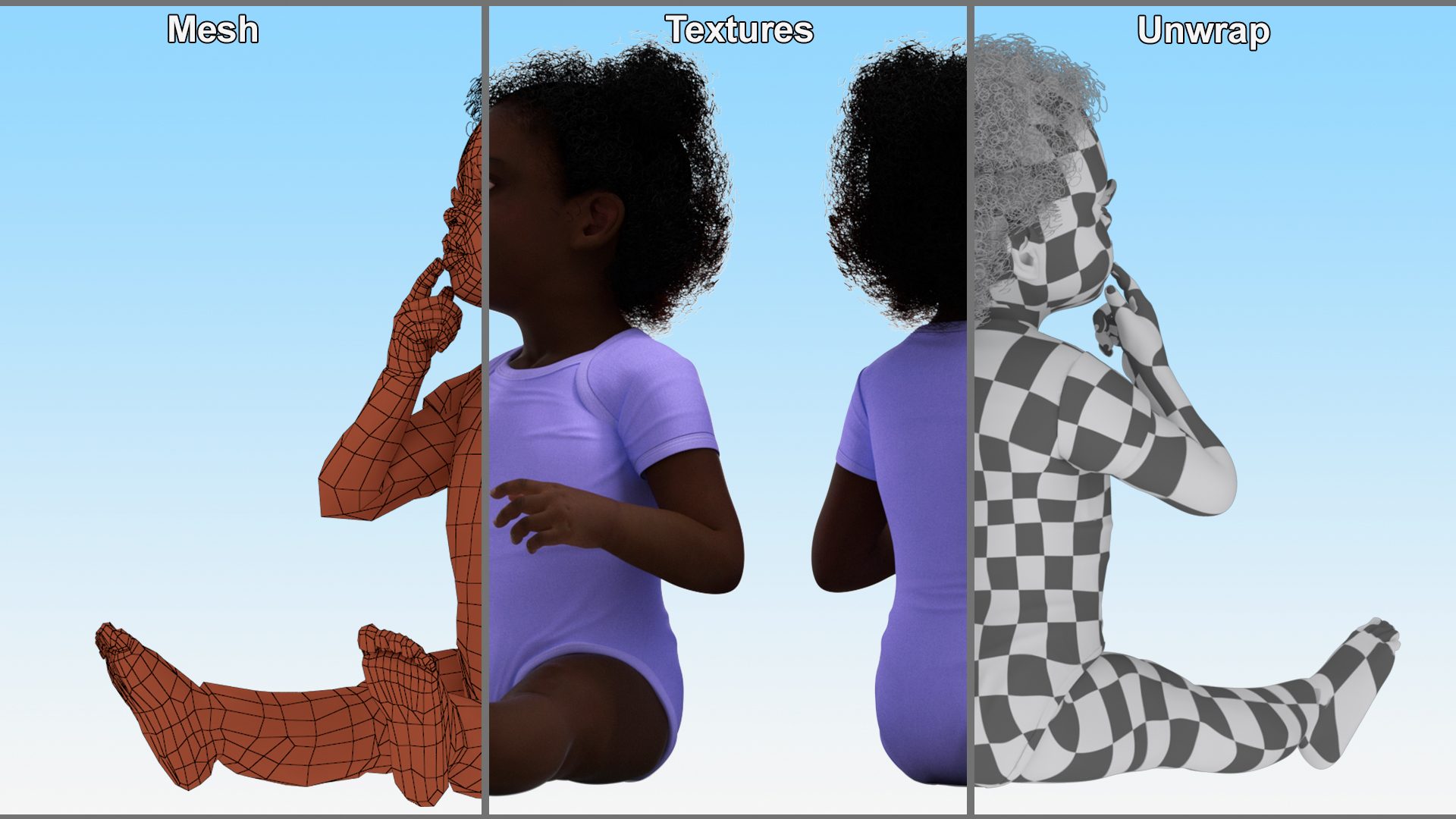 African Baby Girl Wearing Bodysuit Sitting 3D