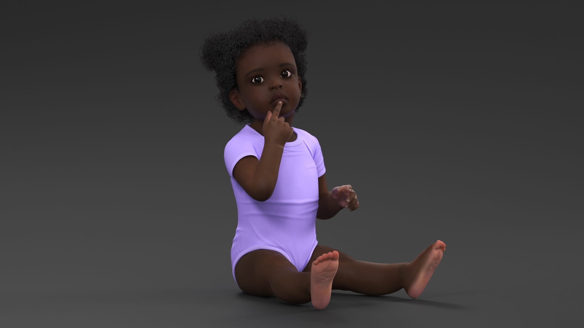 African Baby Girl Wearing Bodysuit Sitting 3D