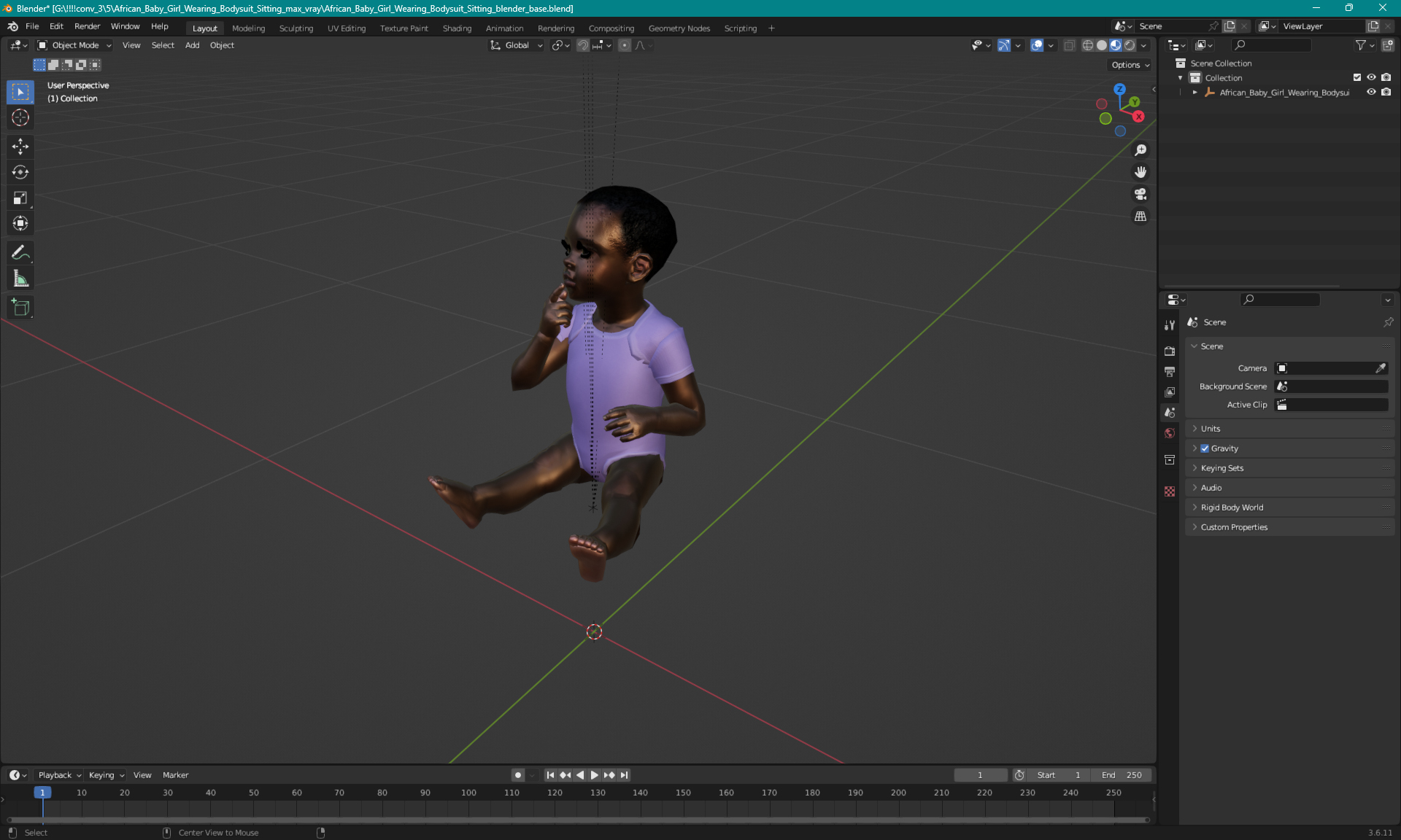 African Baby Girl Wearing Bodysuit Sitting 3D