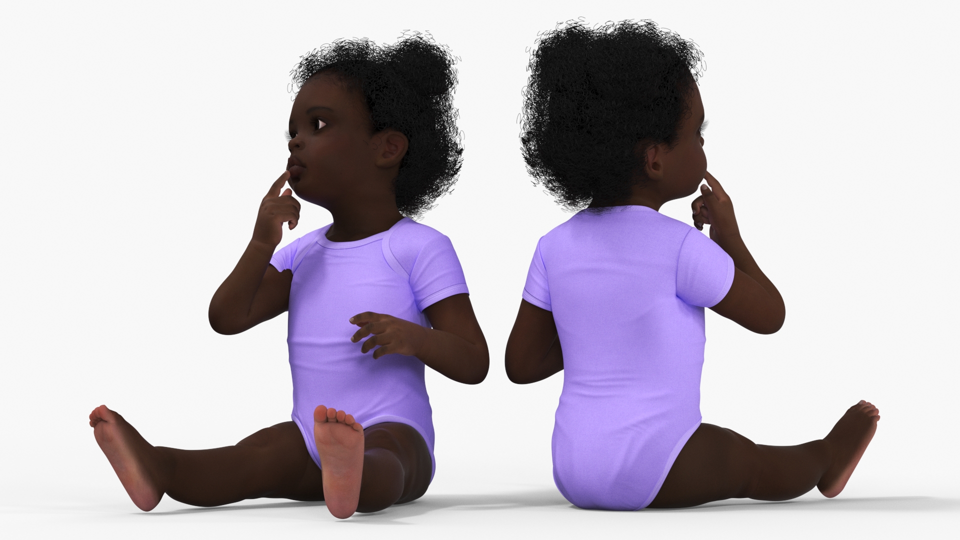 African Baby Girl Wearing Bodysuit Sitting 3D