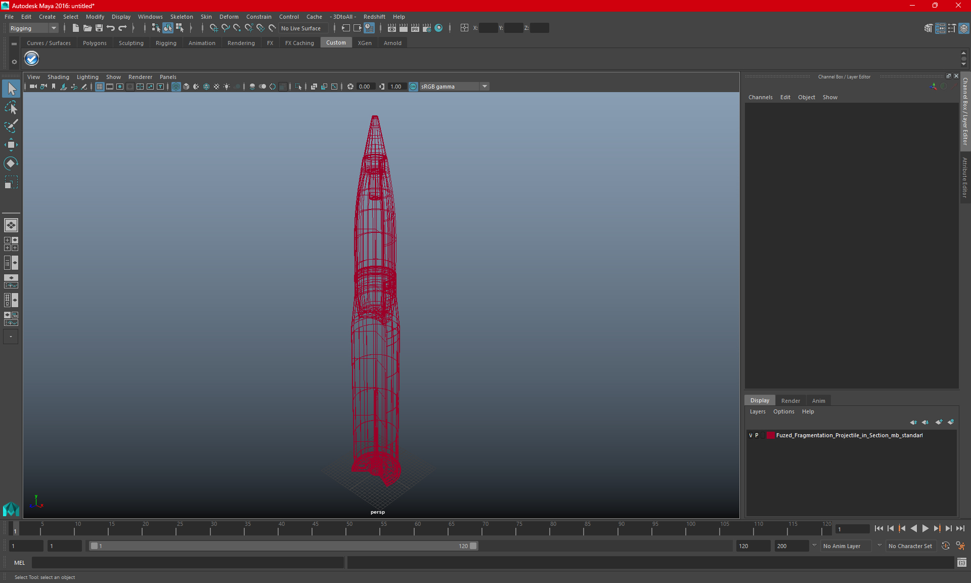 3D Fuzed Fragmentation Projectile in Section