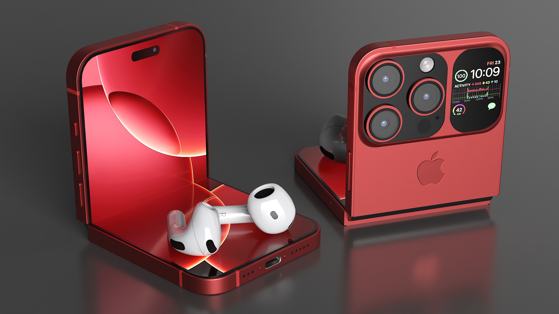 3D iPhone Flip with Two AirPods model