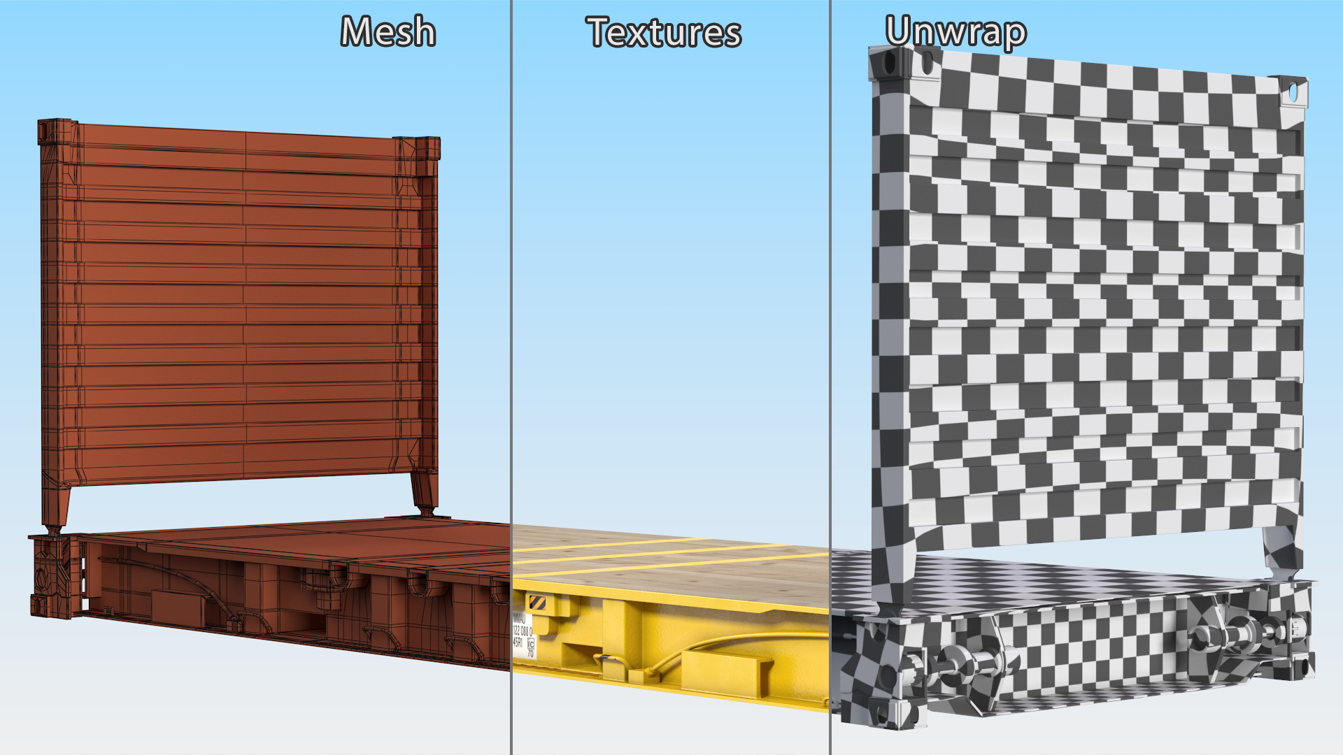 3D Flat Rack Container with Collapsible Ends