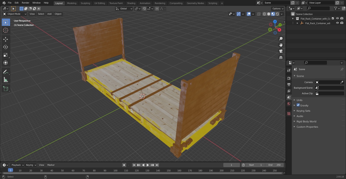 3D Flat Rack Container with Collapsible Ends