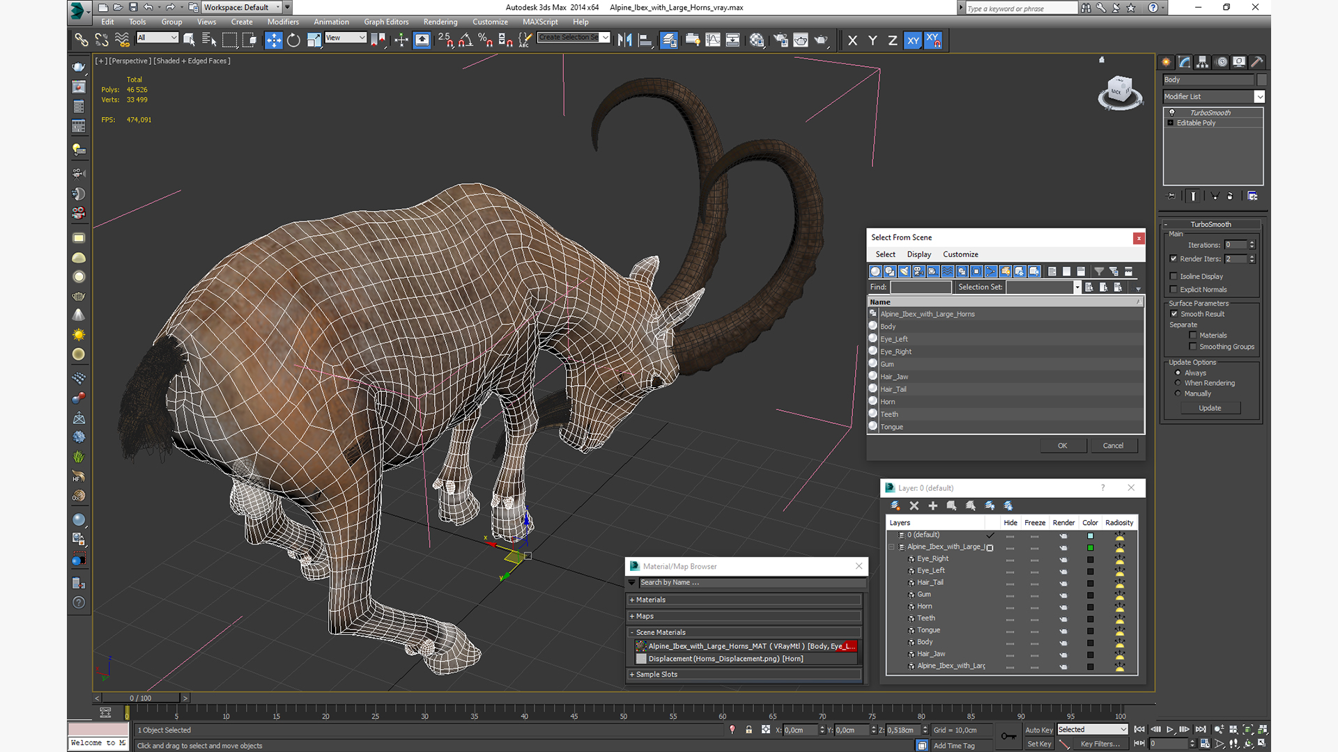 3D Alpine Ibex with Large Horns model