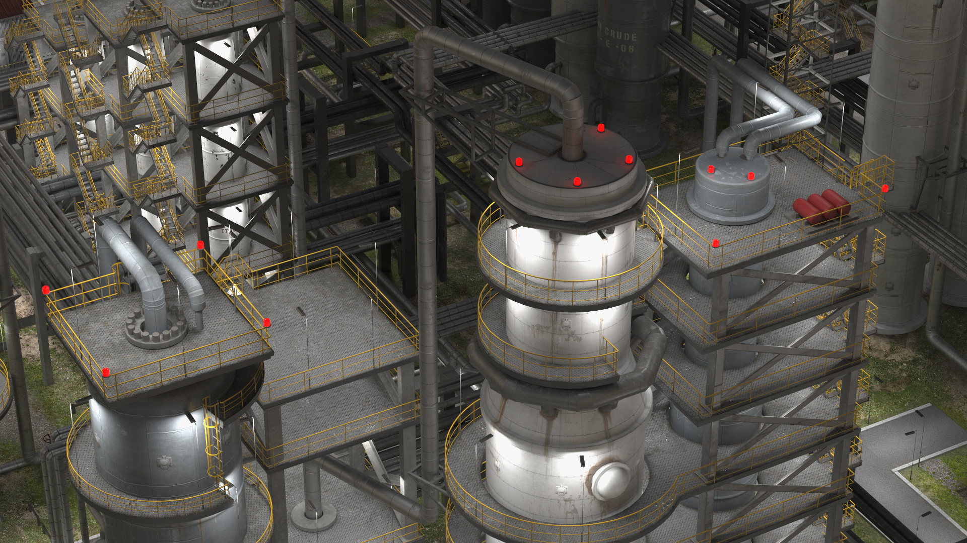 3D model Distressed Oil Refinery Night Scene