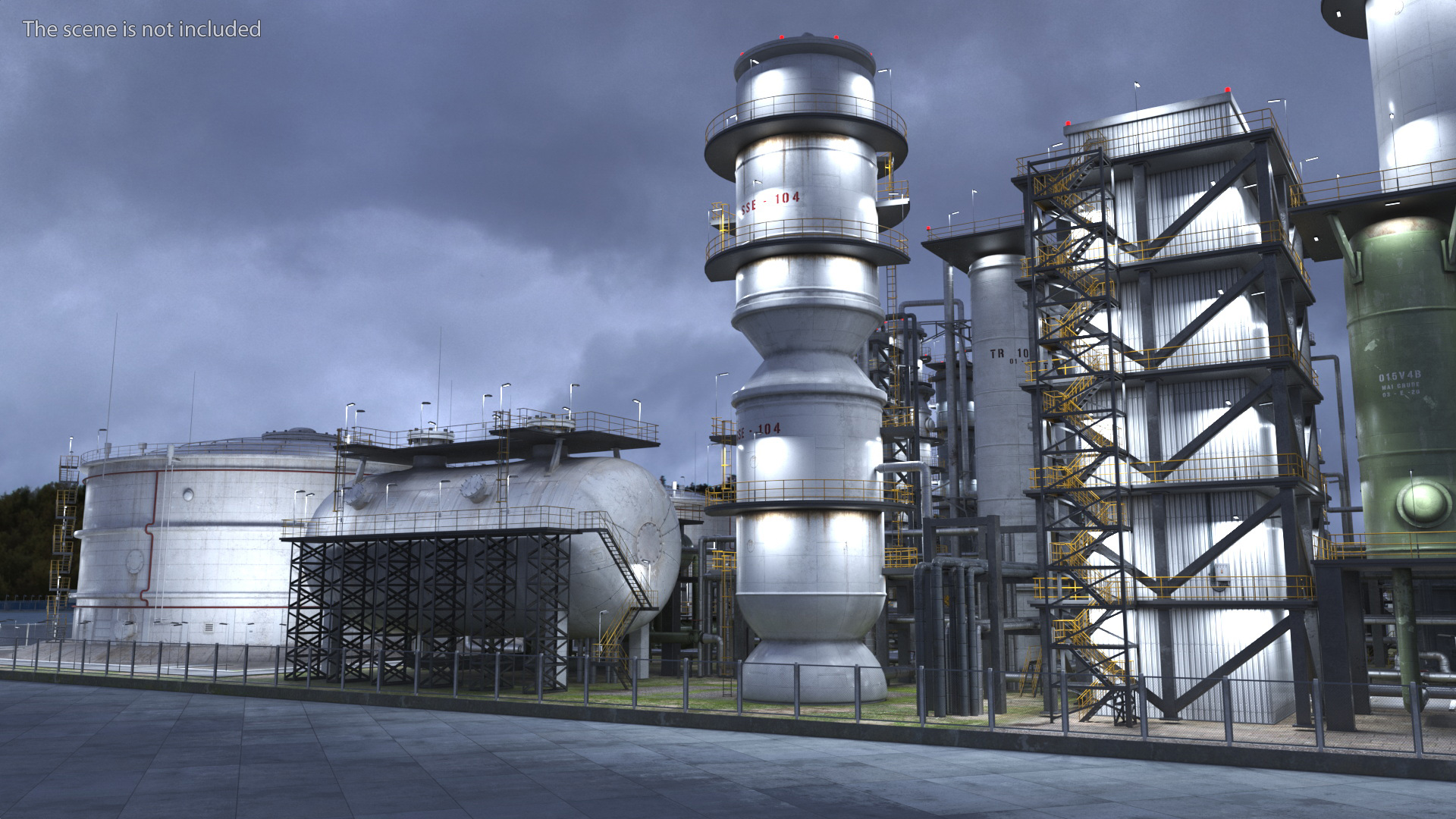 3D model Distressed Oil Refinery Night Scene