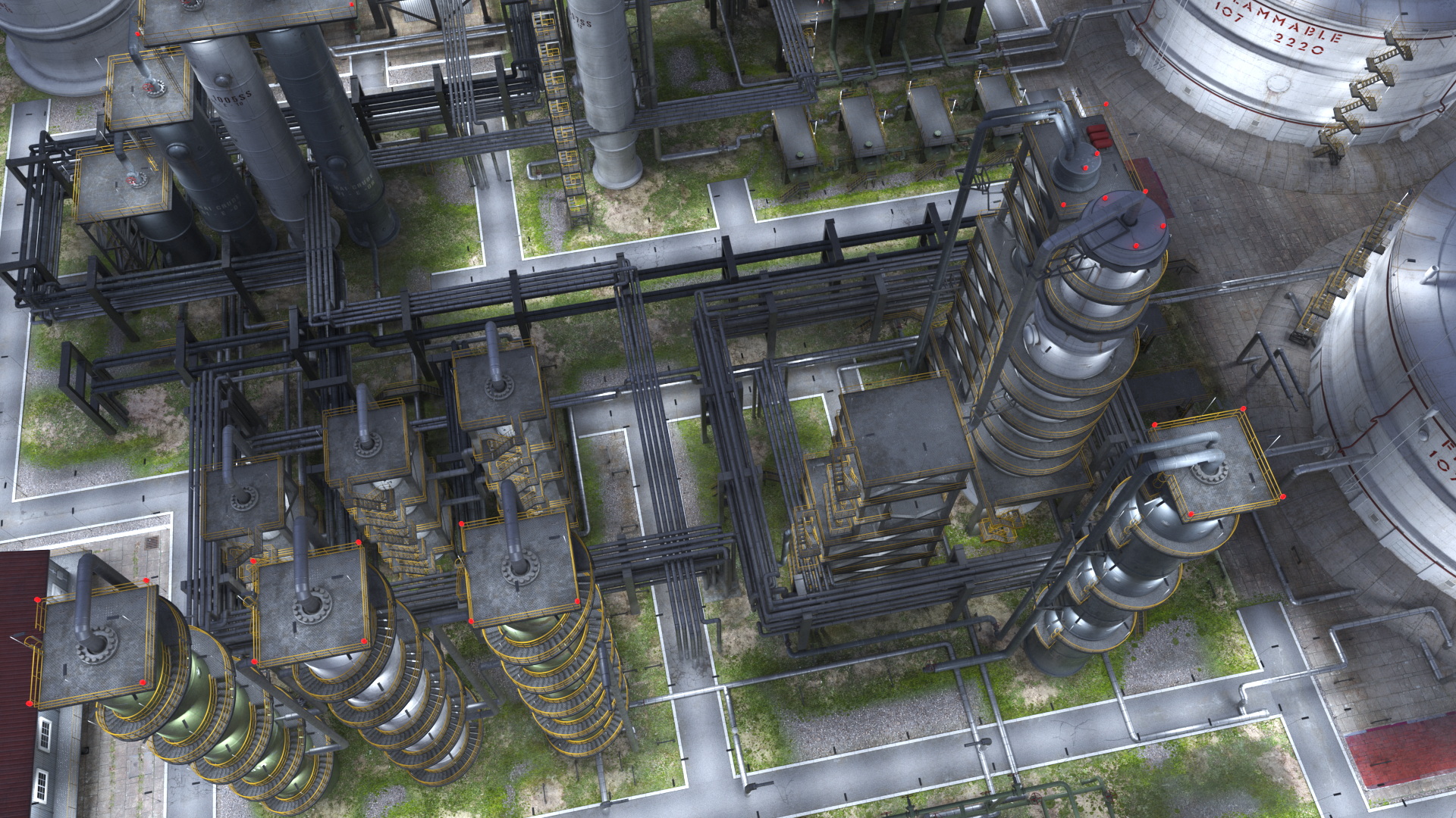 3D model Distressed Oil Refinery Night Scene