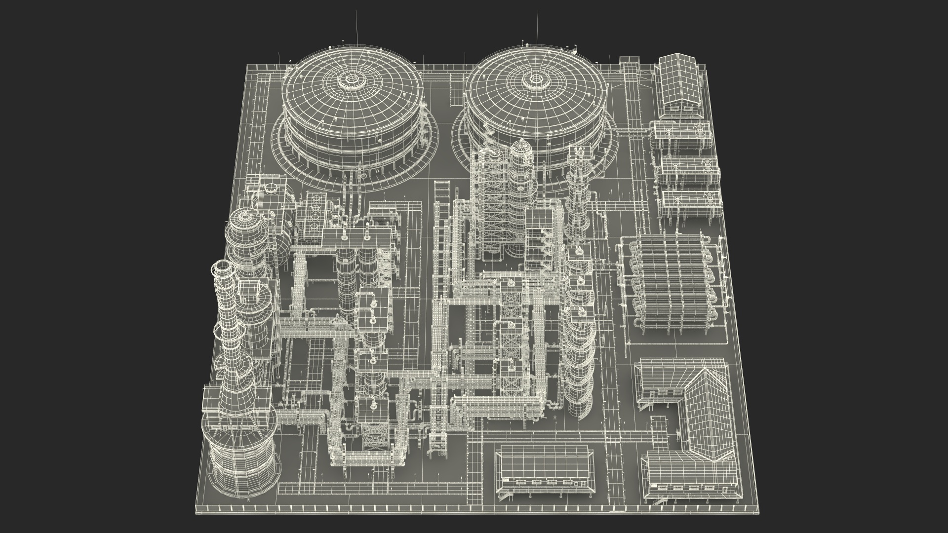 3D model Distressed Oil Refinery Night Scene