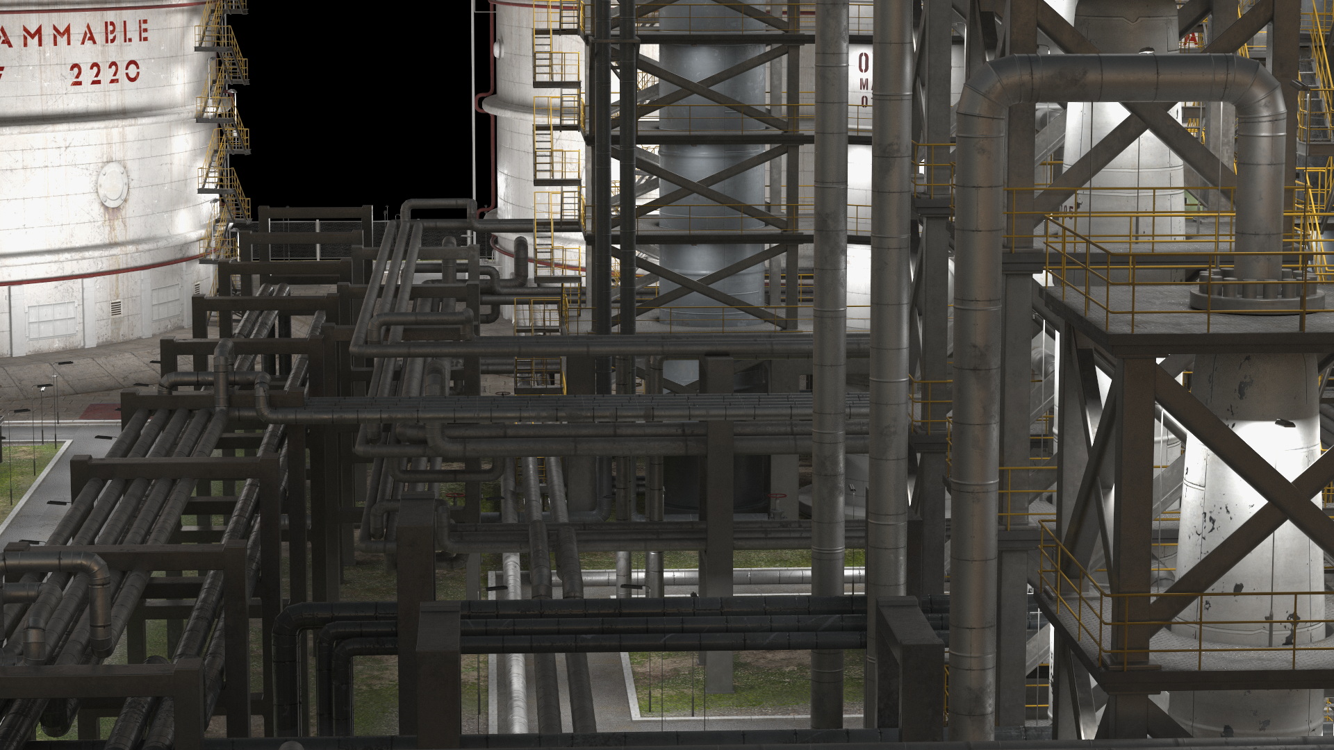 3D model Distressed Oil Refinery Night Scene