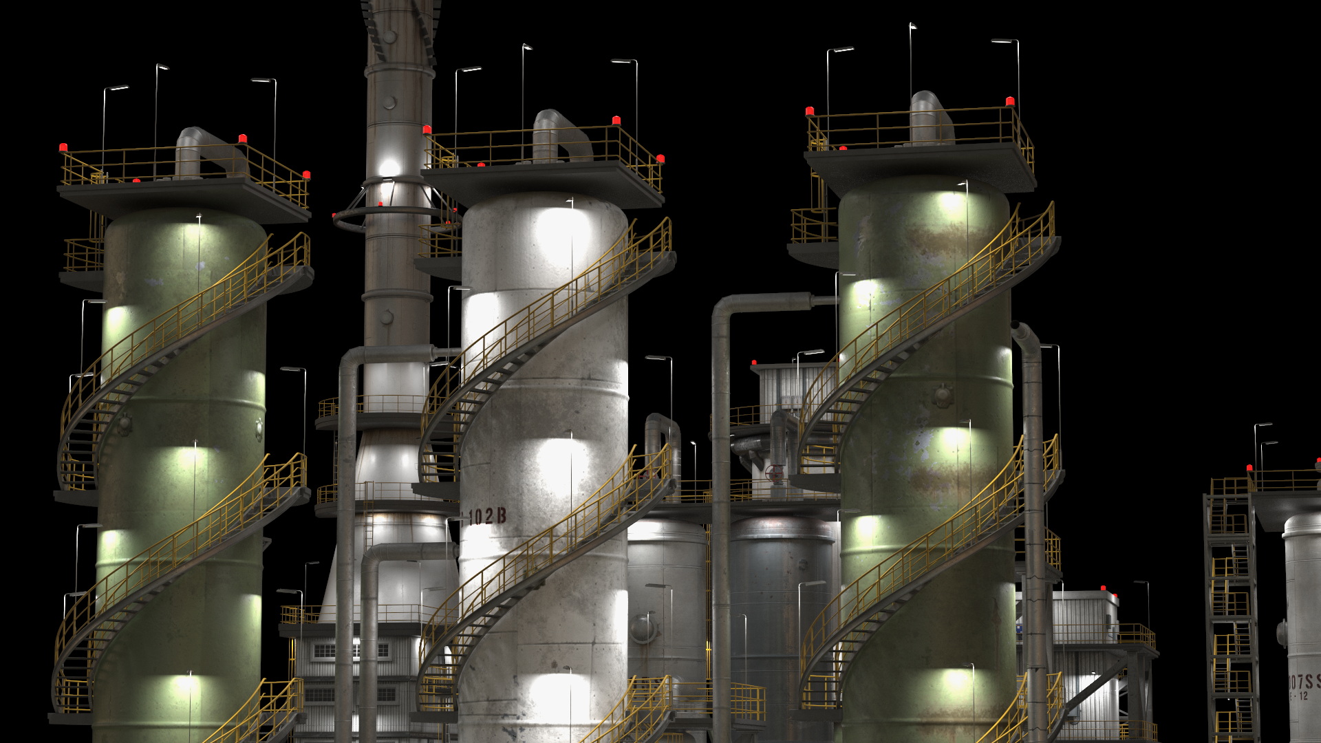 3D model Distressed Oil Refinery Night Scene