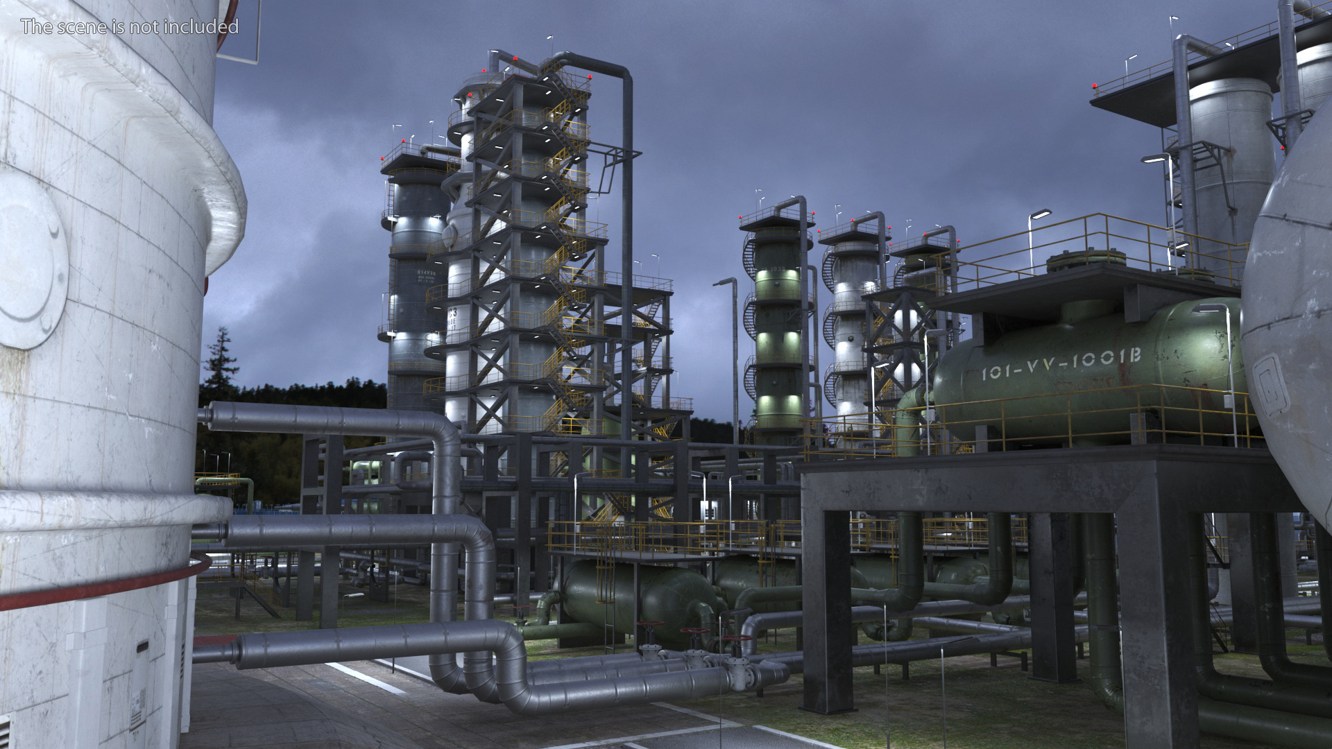 3D model Distressed Oil Refinery Night Scene