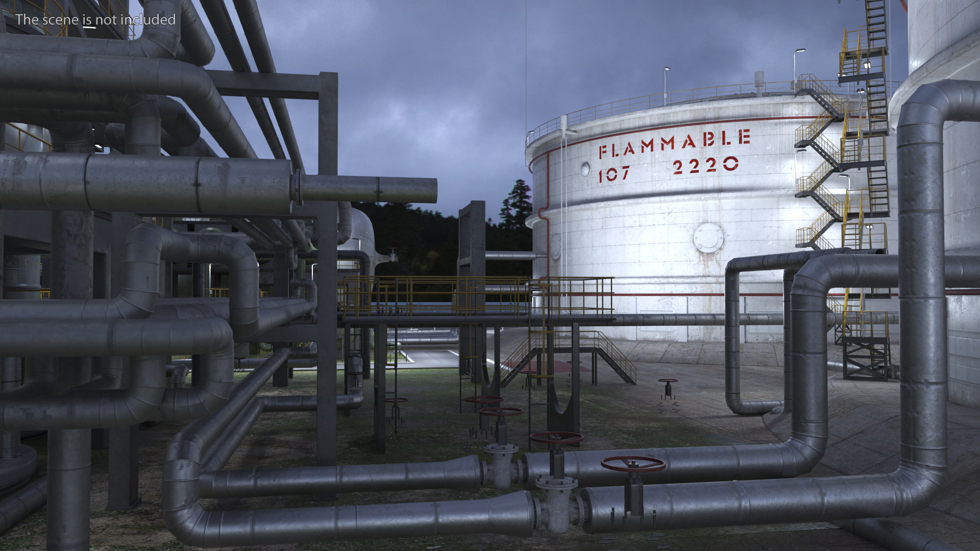 3D model Distressed Oil Refinery Night Scene