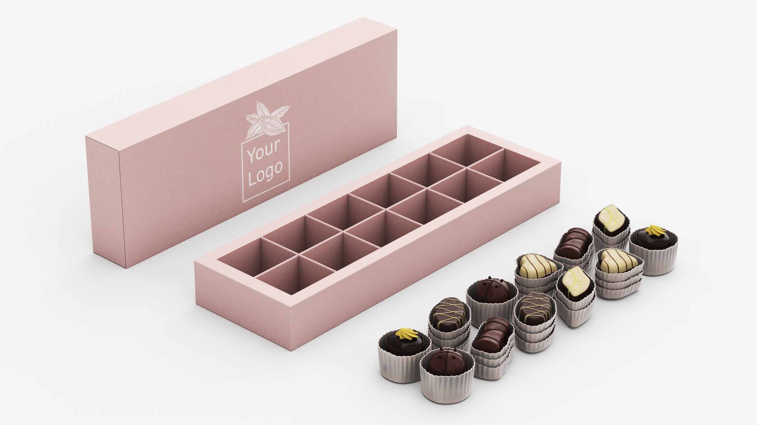 3D model Handmade Chocolates Box Mockup Open