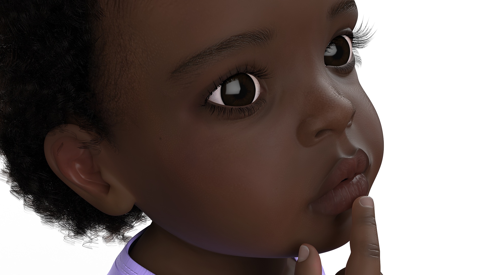 3D African Baby Girl Wearing Bodysuit Sitting Fur