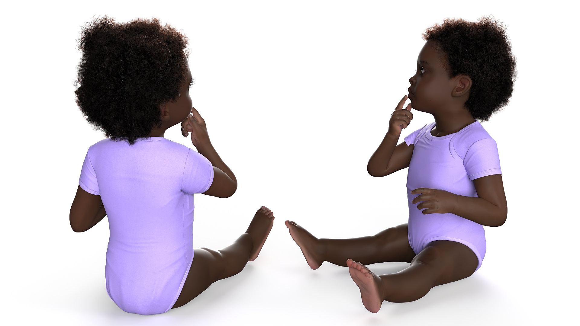 3D African Baby Girl Wearing Bodysuit Sitting Fur