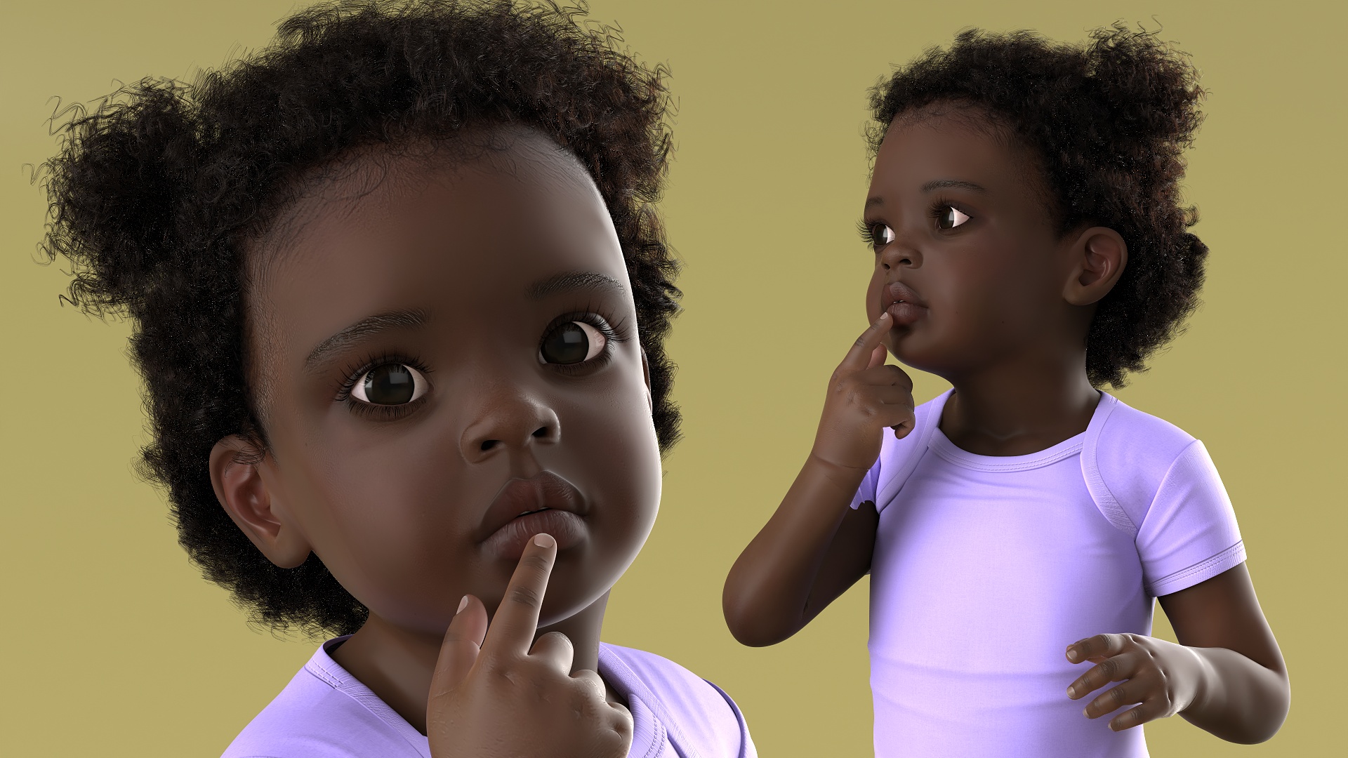 3D African Baby Girl Wearing Bodysuit Sitting Fur