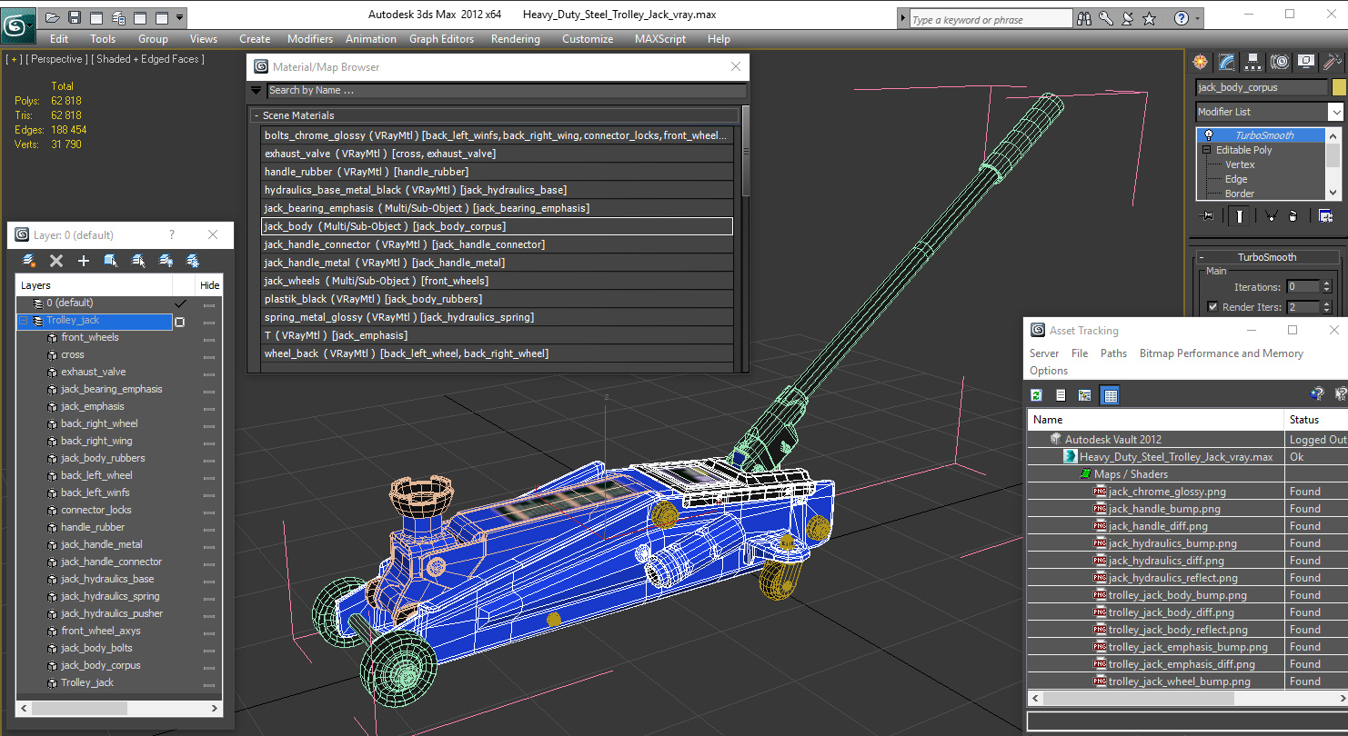 Heavy Duty Steel Trolley Jack 3D model