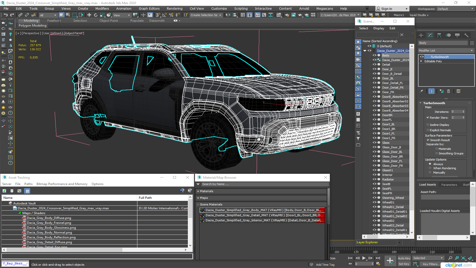 3D Dacia Duster 2024 Crossover Simplified Gray model