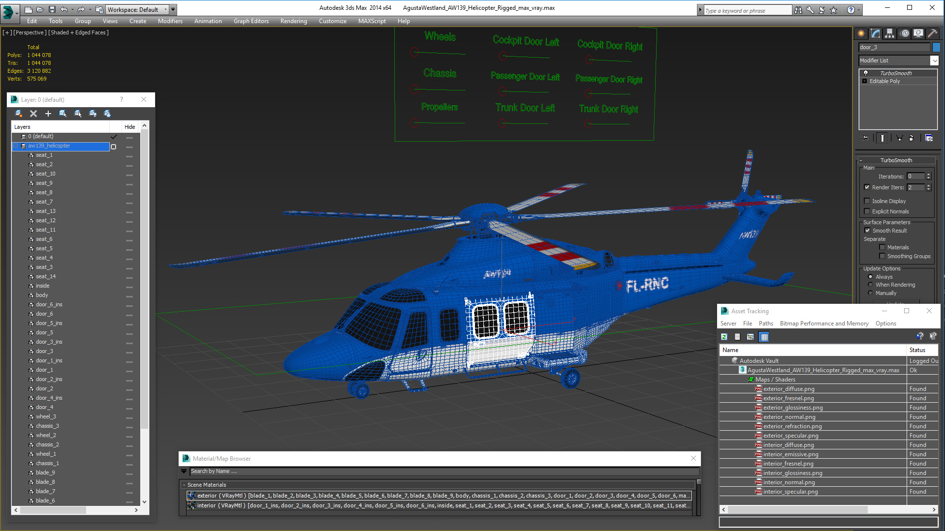 3D AgustaWestland AW139 Helicopter Rigged model