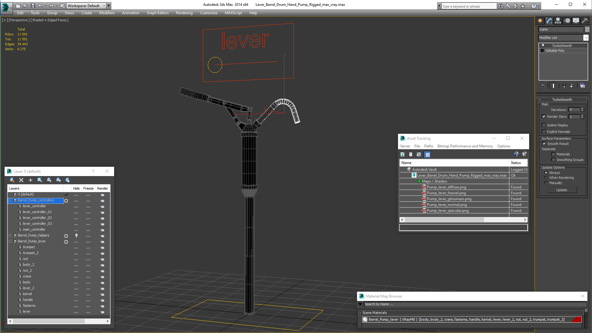 Lever Barrel Drum Hand Pump Rigged 3D model