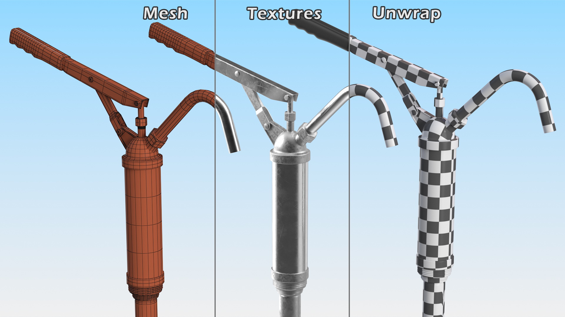 Lever Barrel Drum Hand Pump Rigged 3D model