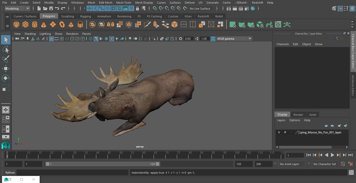 3D Lying Moose No Fur model