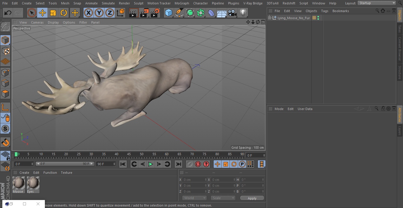 3D Lying Moose No Fur model