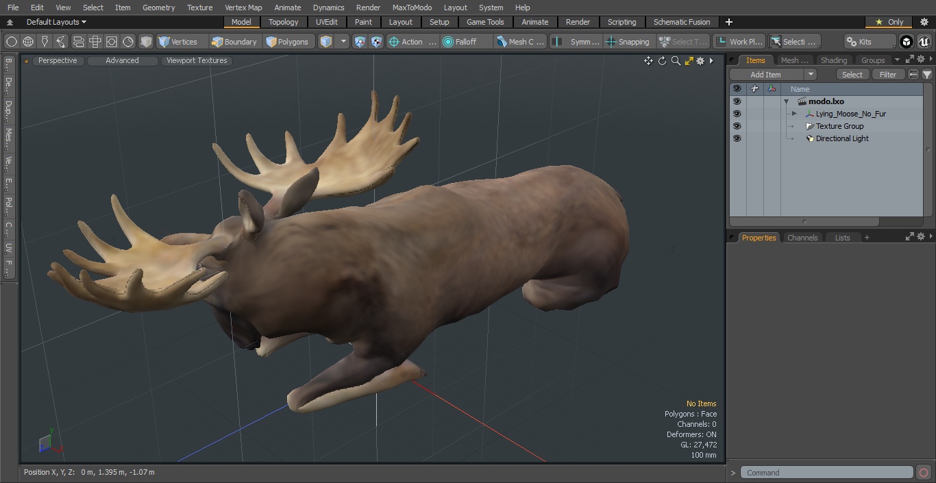 3D Lying Moose No Fur model