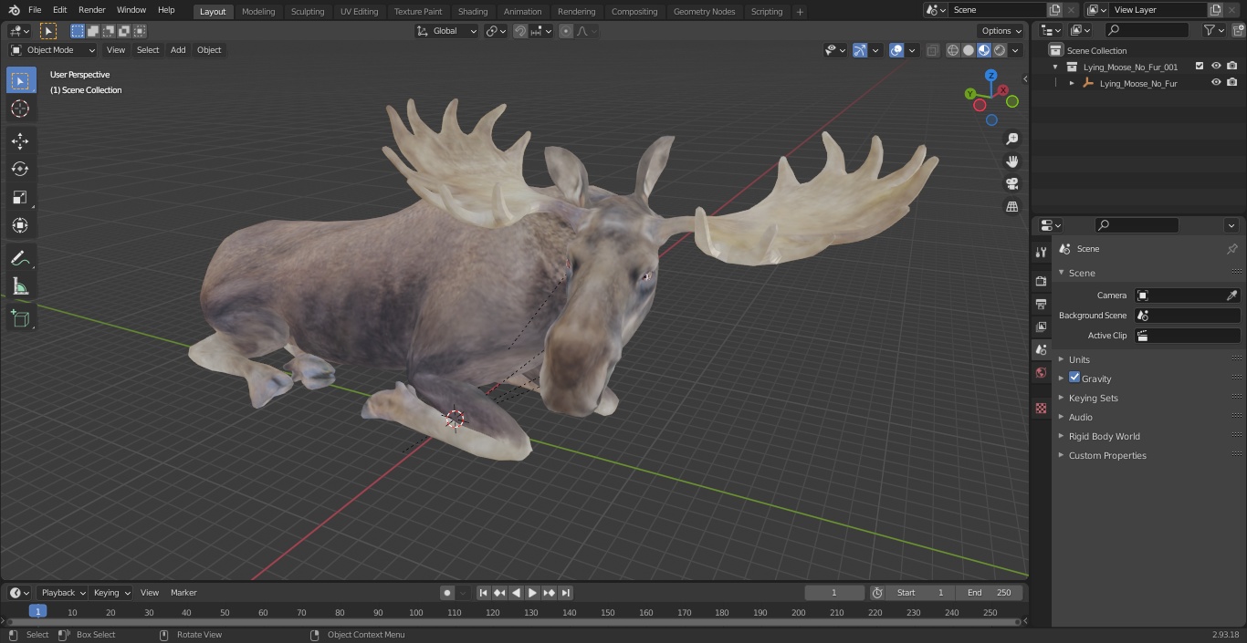 3D Lying Moose No Fur model