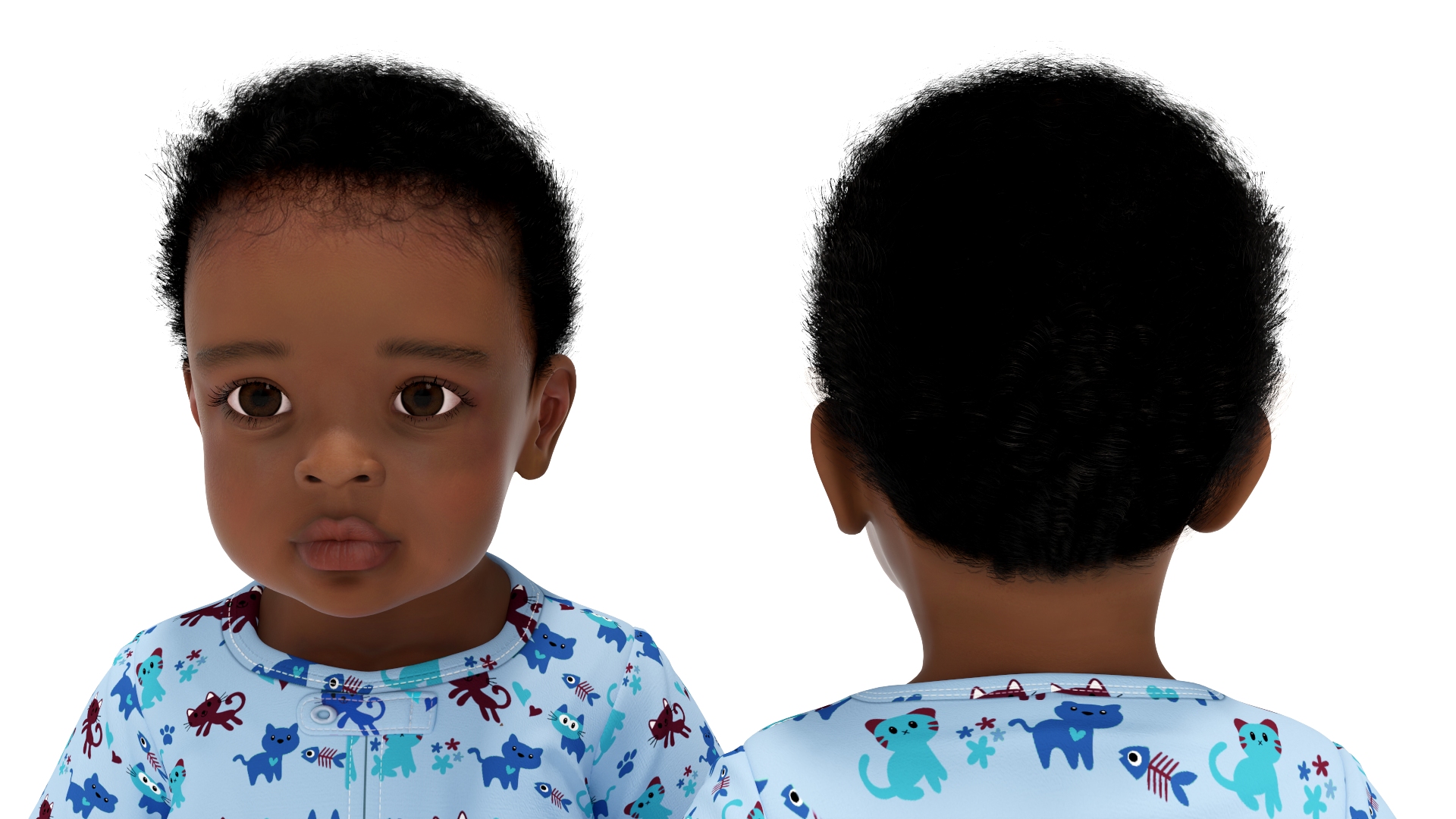 Black Baby Boy Light Skin in Full Bodysuit A-Pose 3D model